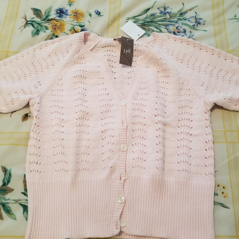 NWT J Jill Soft Pink Pointelle Short-sleeve Sweater